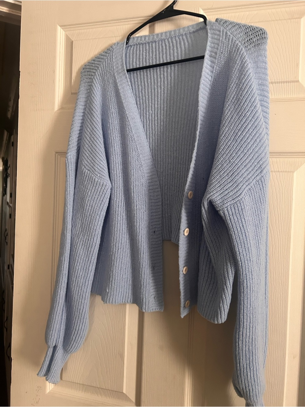 SHEIN Light Blue Ribbed Button-Front Cardigan